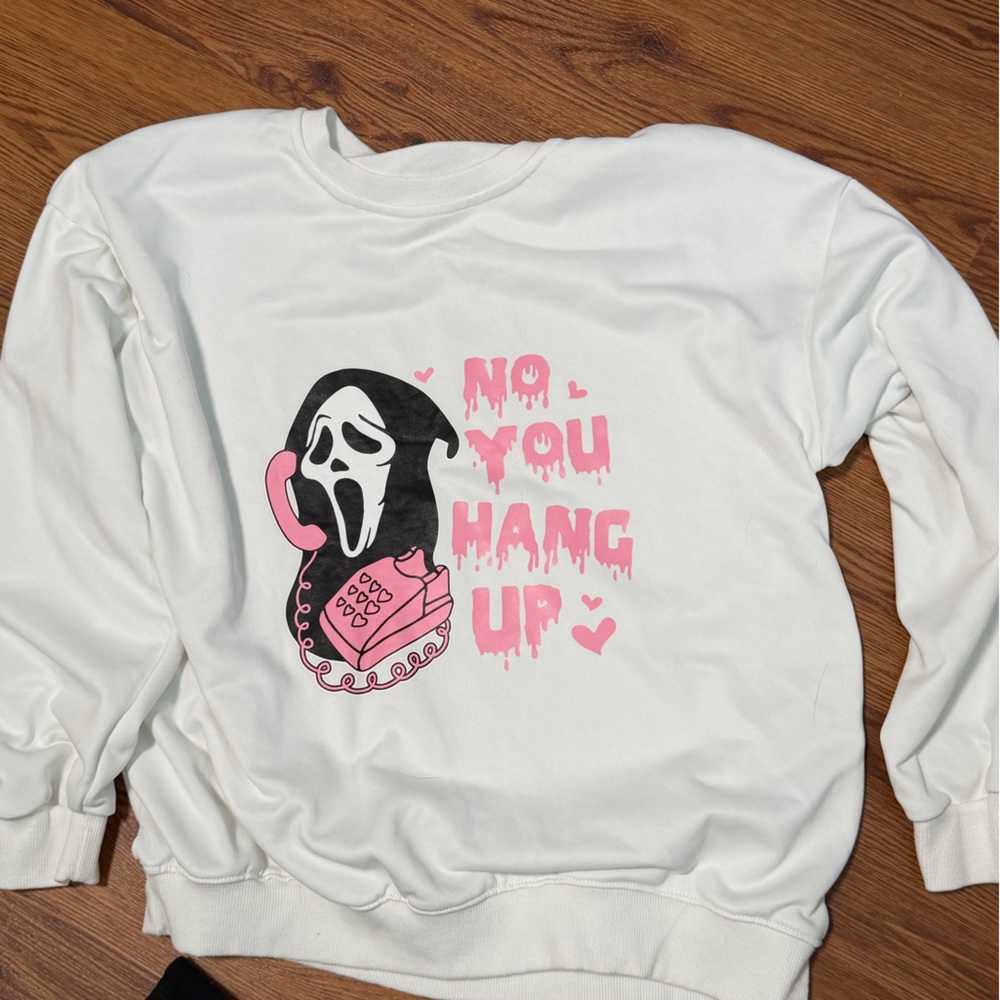 White Sweatshirt with Pink Graphic Design